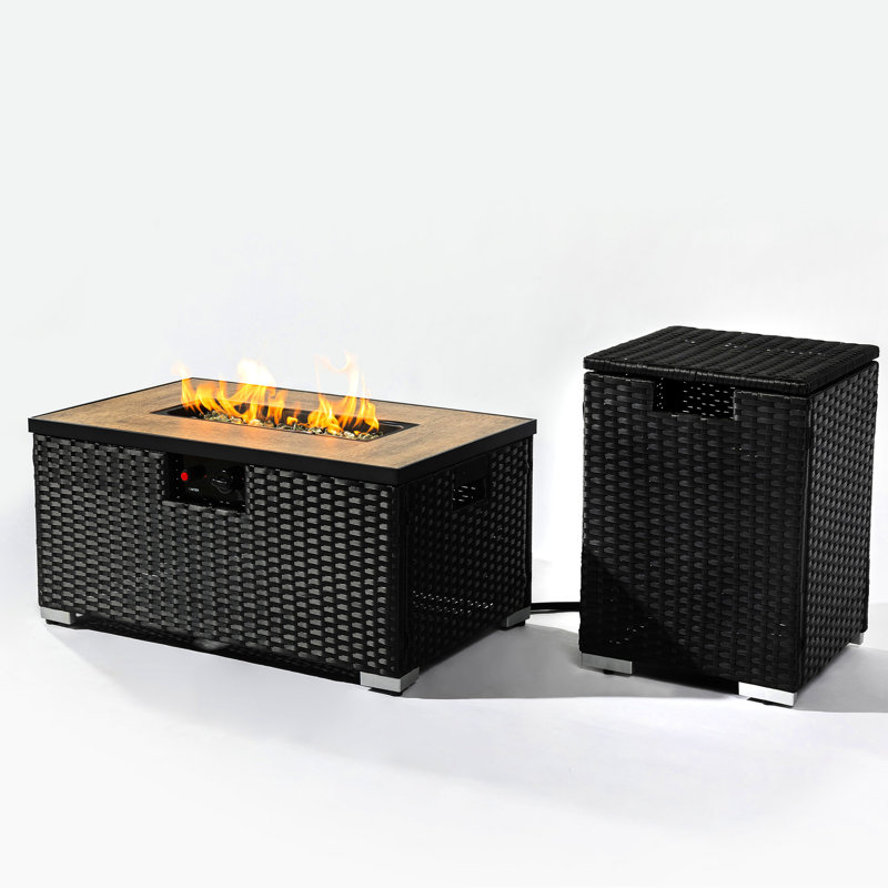 Fire Table, Propane Tank Holder, Ceramic Tile Top, Pe , 95 Lb Package, 19.56 In. Width 15.69 Height, Dark Gray, Dark Gray