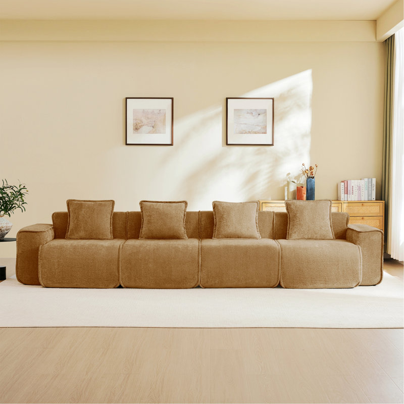 Canapé modulaire 4 places, canapé moderne avec coussins décoratifs, H 31,1 po x l 138,58 po x P 38,2 po, Brun