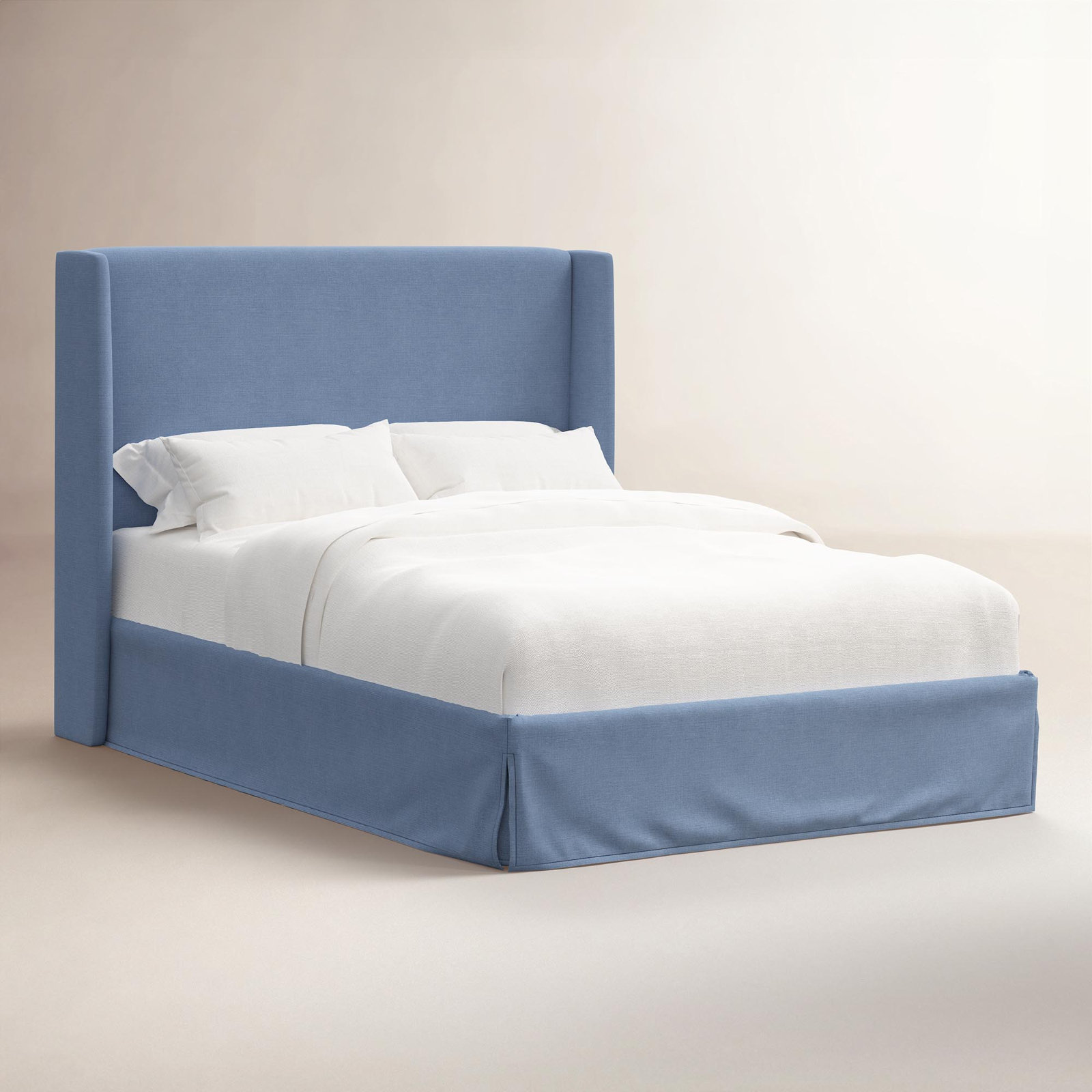 Upholstered Wingback Bed, Twin, Classic Linen Denim