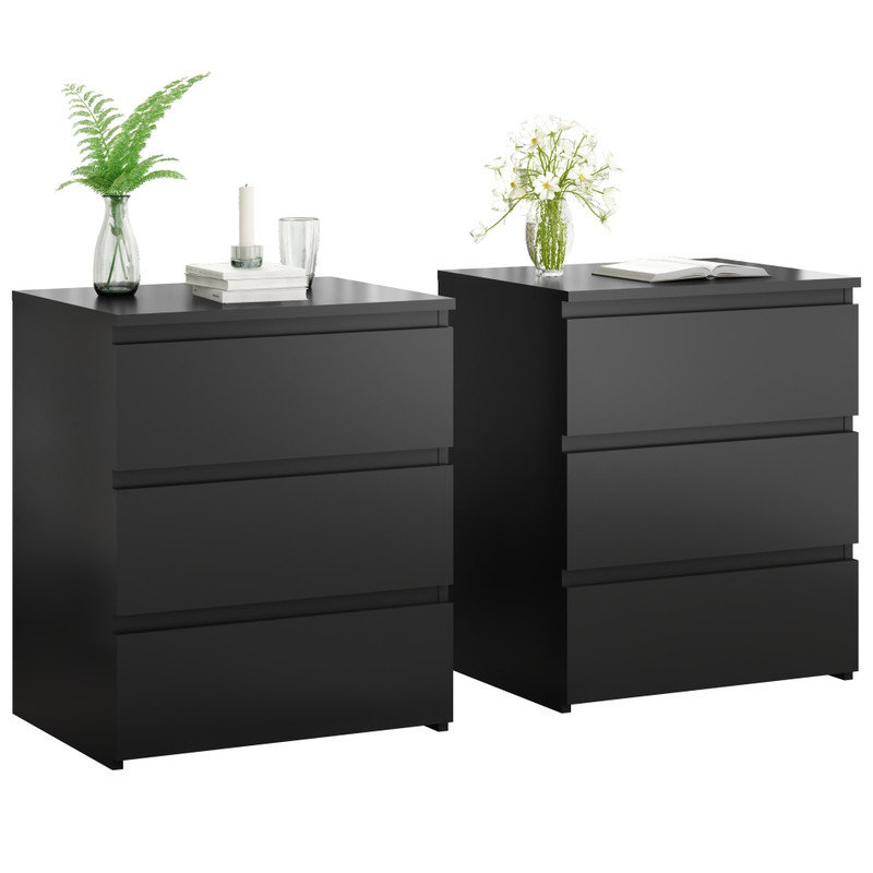 Ensemble de 2 petites commodes à 3 tiroirs, table de chevet en bois pour la chambre à coucher, armoire de rangement compacte pour table d'appoint, ensemble de 2 pièces pour placard, bureau personnel, vestibule, vestibule multi-espaces