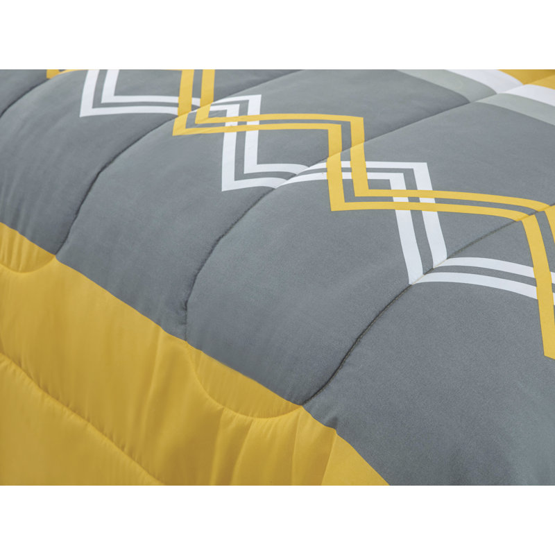 Full Gray and Yellow Microfiber Bed in a Bag Set
