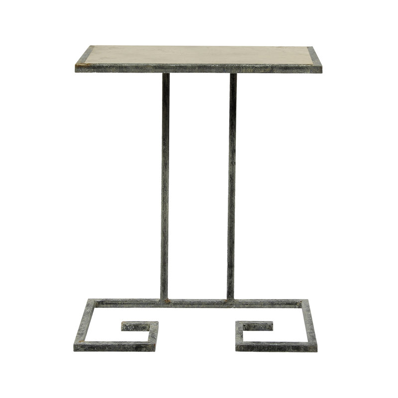 Table de bout Greek Key C, Haute mer, Travertin clair