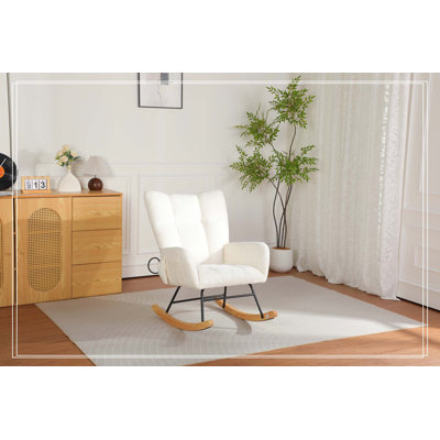 Chaise berçante moderne pour chambre de bébé, fauteuil d'allaitement coulissant à dossier haut en chenille avec anneau latéral décoratif et soutien lombaire à coussin gonflable, fauteuil confortable pour chambre de bébé, salon et chambre à coucher.
