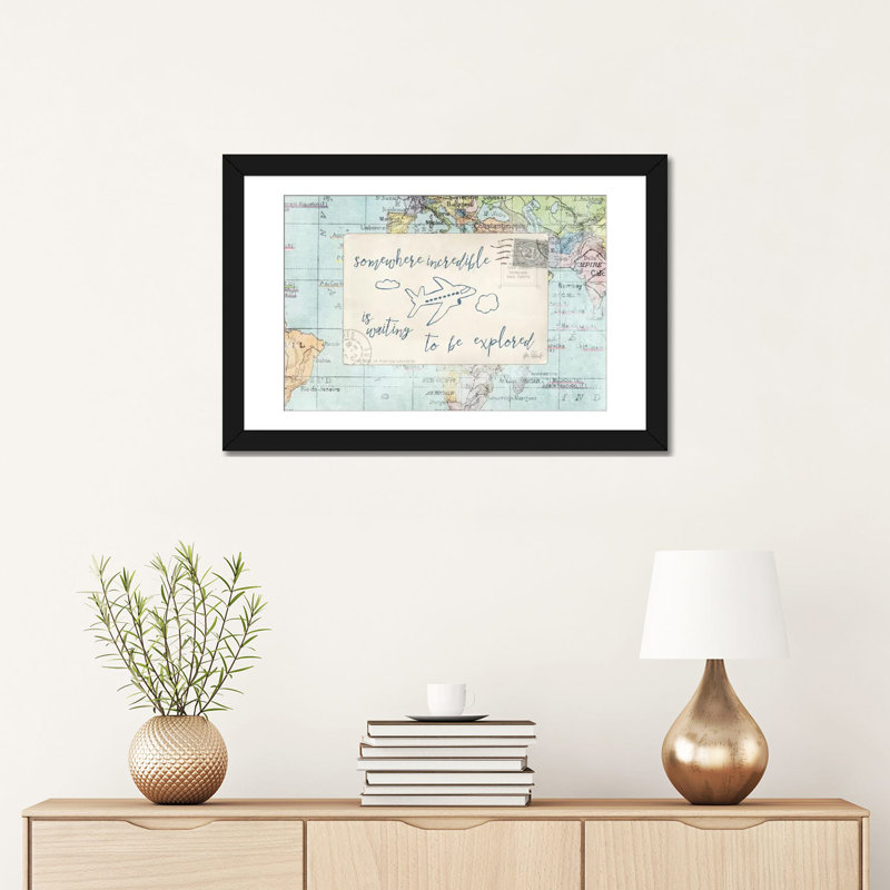 «Travel Posts IV», impression sur toile, H 16 po x l 24 po x P 1 po, Papier beaux-arts encadré noir, Blanc