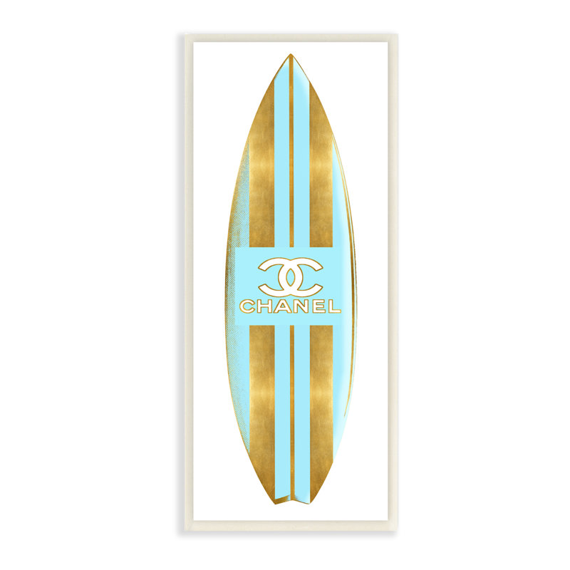 Planche de surf rayée turquoise à motif glamour de Madeline Blake - impression, Plaque murale, L 17 po x H 17 po
