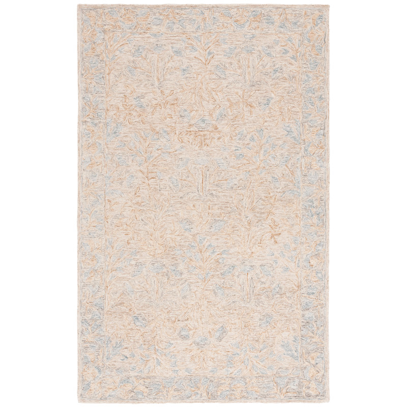 Bourque 354 Hand Tufted Wool/Cotton Floral Rug in Beige/Gray, Rectangle 8' x 10'