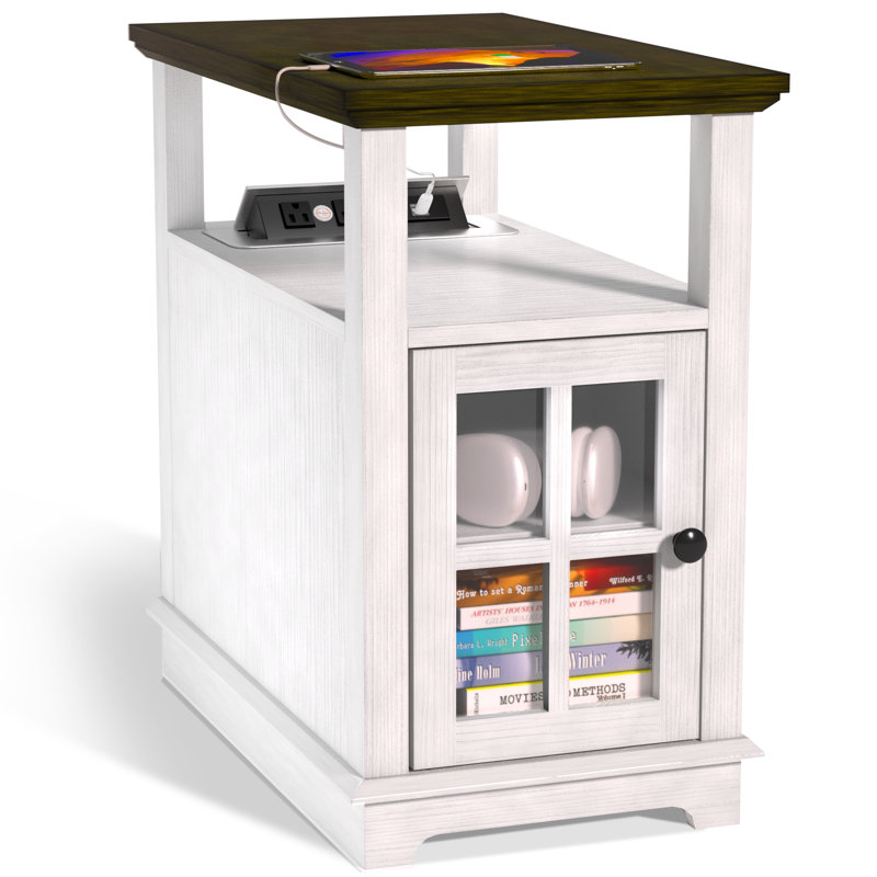 Table de bout 2 tiroirs Boxley, Plateau brun / base blanchie