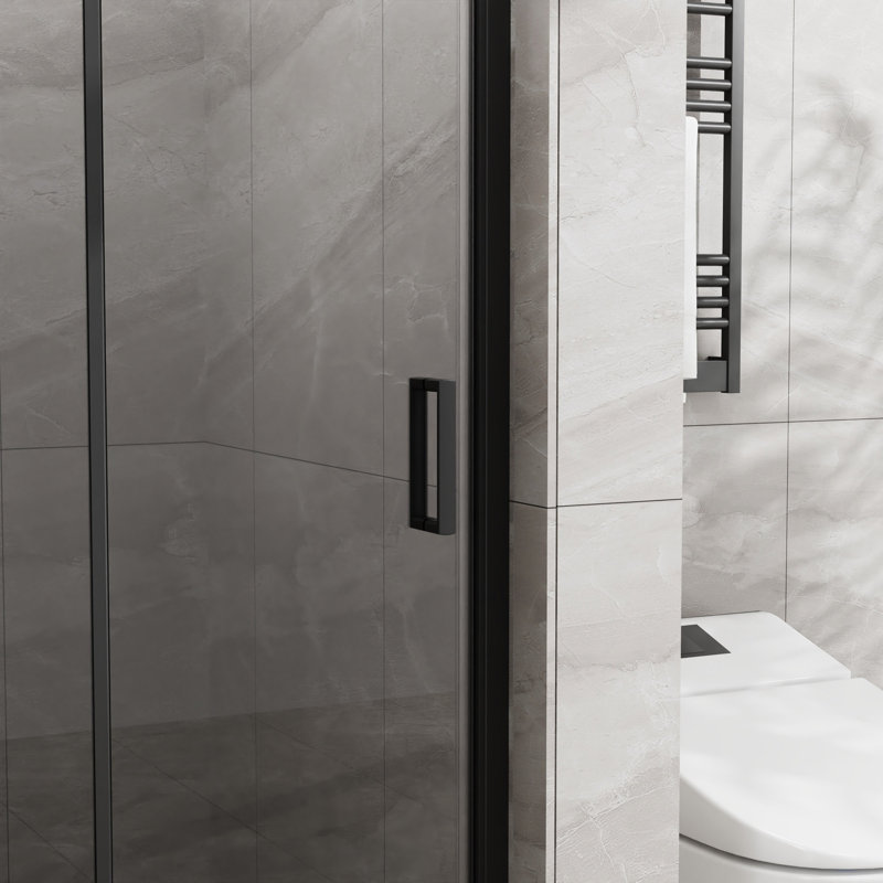 Porte de douche pliante en verre trempé sans cadre 34 po x 72 po 1/4 po en verre trempé pivotant, pliable, Noir mat
