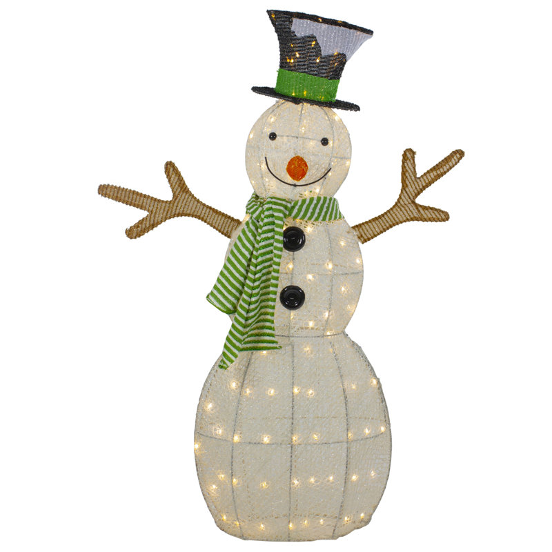 43" LED Lighted Snowman with Top Hat and Green Scarf