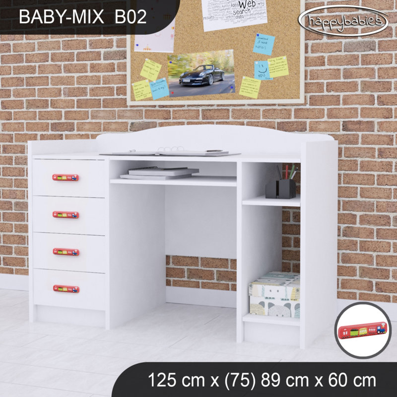 125cm Computer Desk, White/Red