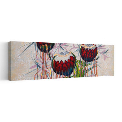 Vibrant Dripping Proteas by Elle Belle Art - Wrapped Canvas Panoramic Print
