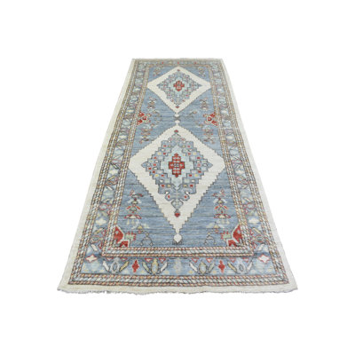 4'x10'4" Gray Hand Knotted Wool Anatolian Village Inspired Runner Rug CC27B8BA03A14BAE946E29475AF43F83