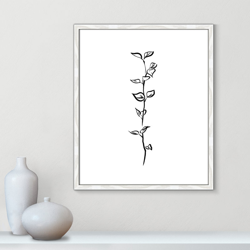 Fleurs simples 4 - reproduction de dessin, Papier avec cadre en bois blanc, H 25,5 po x l 21,5 po x P 0,75 po
