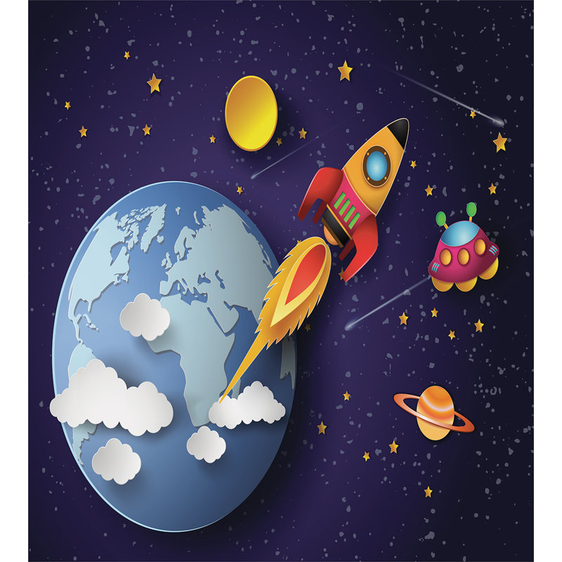 Ensemble de housse de couette à imprimé à motif extérieur rocket sur système planétaire avec terre étoiles ufo saturn sun galaxy