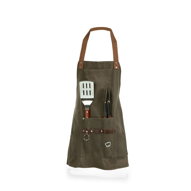 Tablier de barbecue avec outils et ouvre-bouteille - Toile cirée patinée robuste 