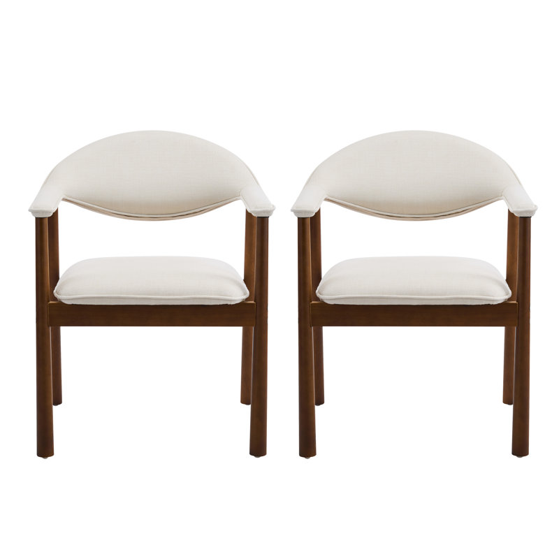 Fauteuils de salle à manger rembourrés Auberkonos, 4, Coussin beige / structure en noyer