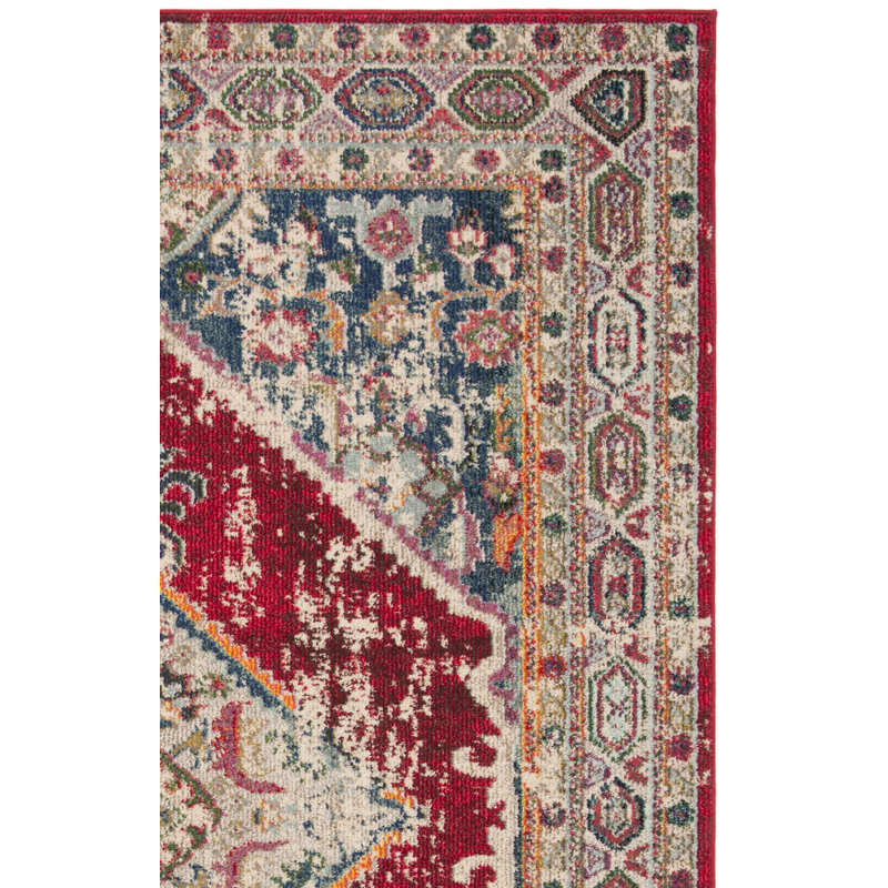 Hertzler Southwestern Wool Ivory/Red Area Rug, Rectangle 8' x 10'