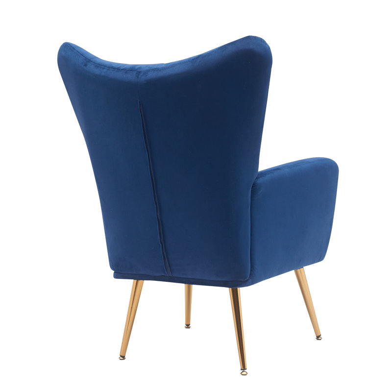 Agne Velvet Wingback Chair, Blue Velvet