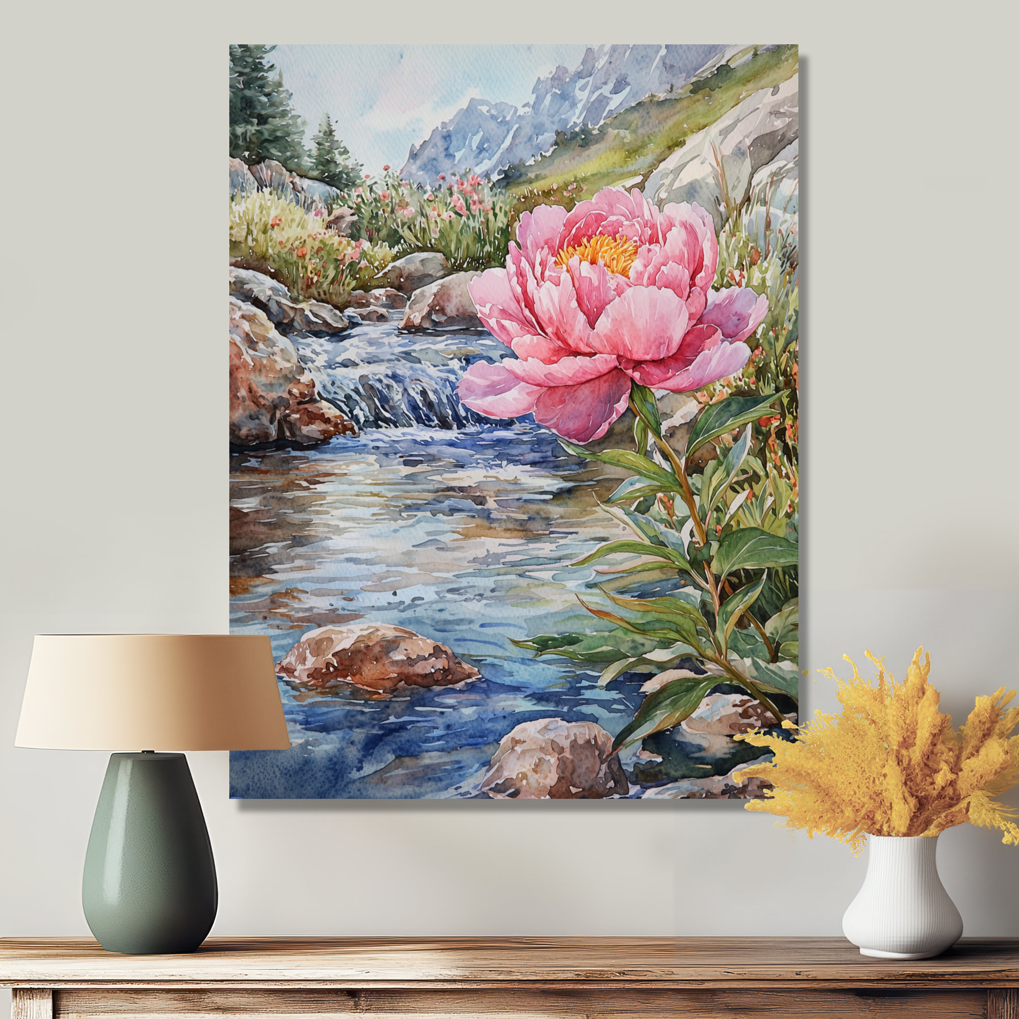 Lark Manor™ Peonies And The Mountain River II - Peonies Metal Wall Art ...