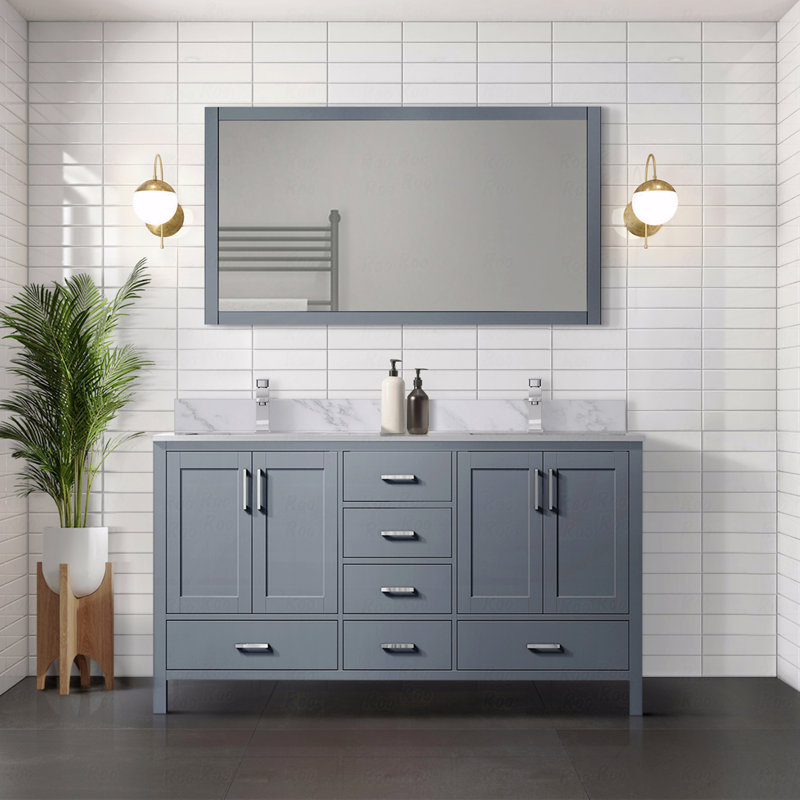 Meuble-lavabo double 72 po de largeur x 22 po de profondeur, comptoir en marbre de Carrare, Gris, 72"