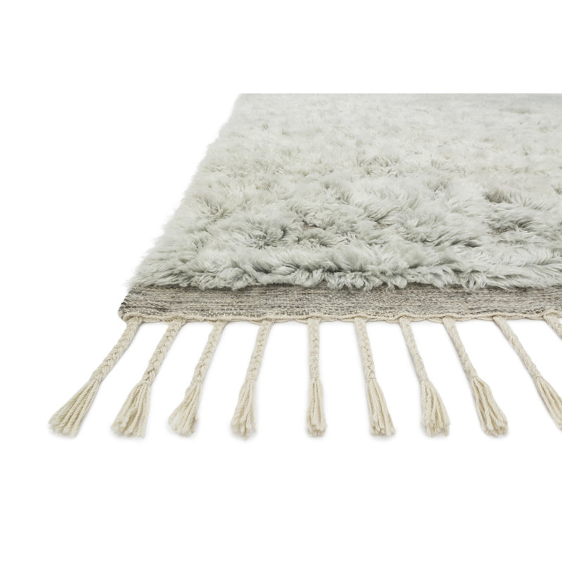 Tapis gris / vert menthe en laine noué à la main Keshaun, Rectangle de 2 pi x 3 pi