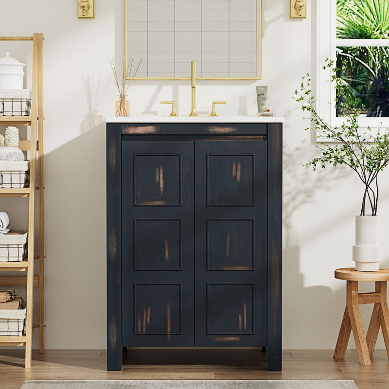 Petit meuble-lavabo de style rétro avec lavabo en céramique