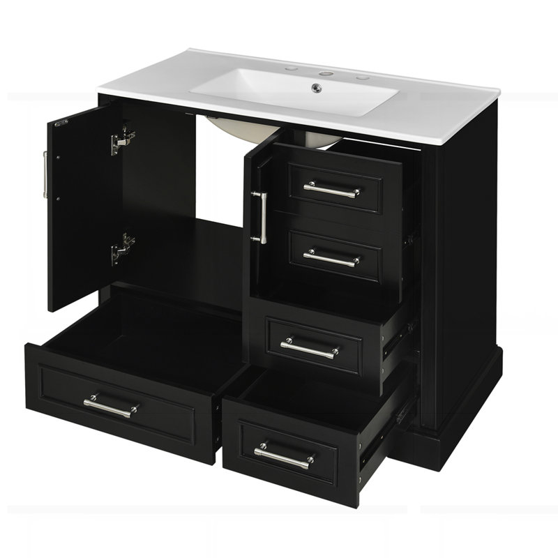 Meuble-lavabo traditionnel 36 "avec lavabo en céramique, Noir