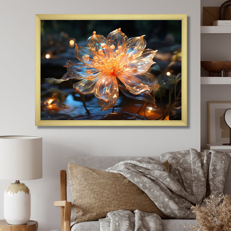 Fleurs de cristal pêche - impression, H 24 po x l 32 po x P 1 po, Encadrement doré