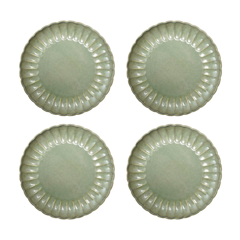 Assiette creuse ronde en grès avec glacis réactif, Vert sauge