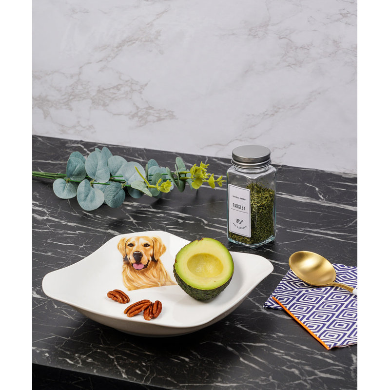 Assiette carrée en porcelaine Golden Retriever