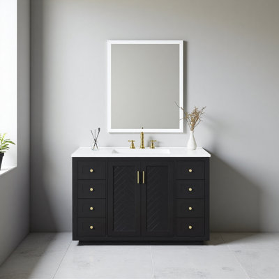 Meuble-lavabo de salle de bain de 122 cm avec lavabo, meuble-lavabo autoportant en MDF avec 6 tiroirs et 2 portes à fermeture amortie, poignées