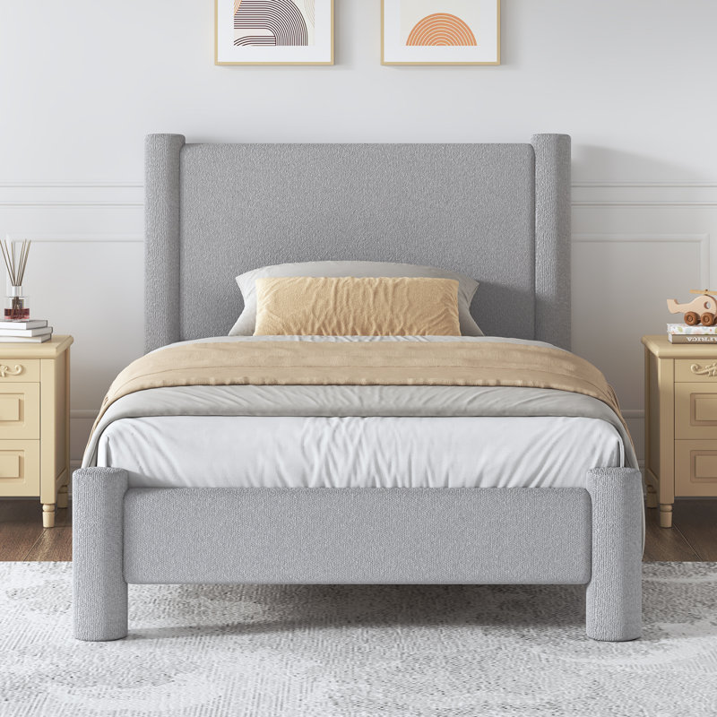 Lit plateforme tapissier Boucle, Gris, Simple