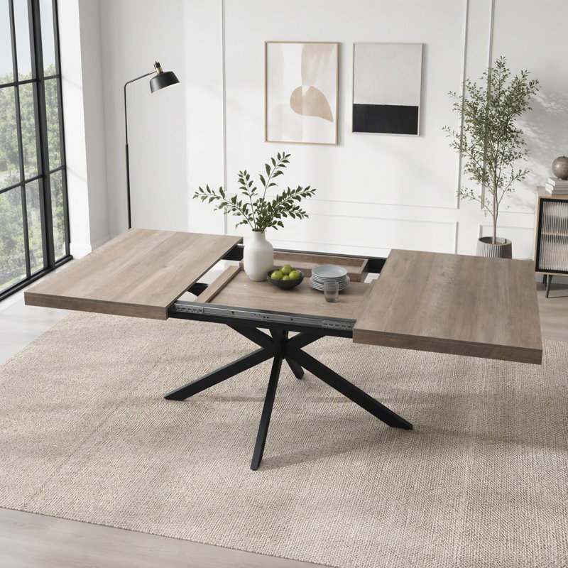 55.11"-70.86"Retro Rectangular Stretch Dining Table, Gray