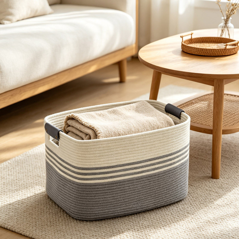 Panier de rangement pliable en polyester avec poignée pour tablette garde-robe, Gris