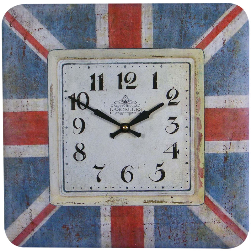 Square Tin Wall Clock, Union Jack Design - 31cm