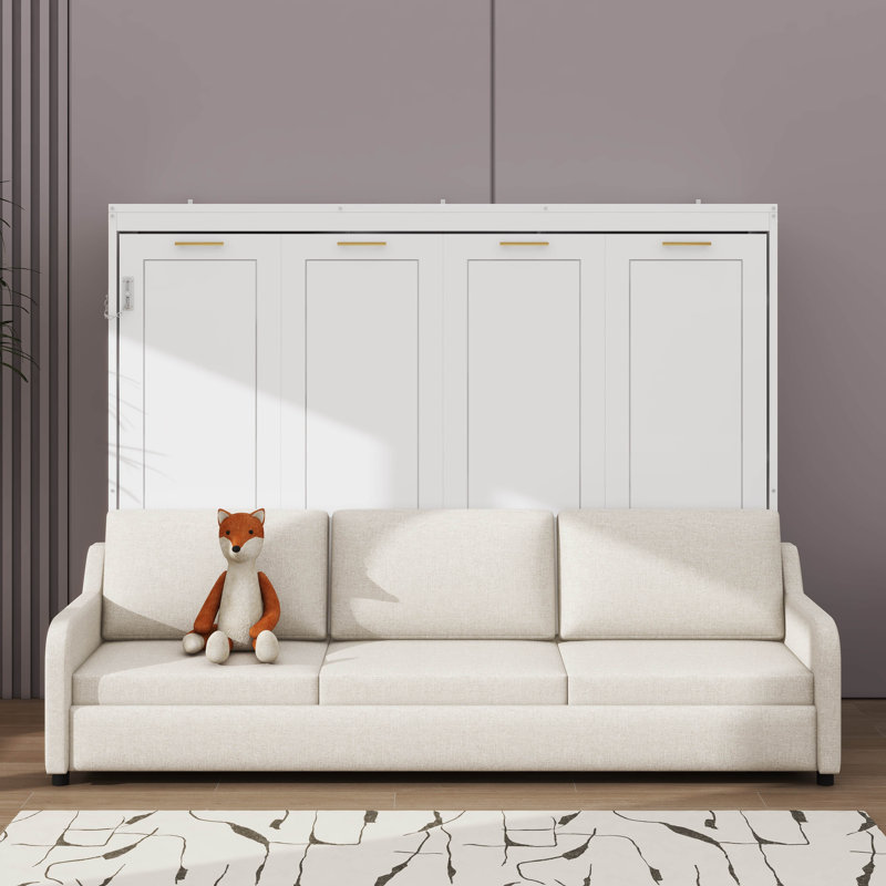 Lit escamotable avec armoire murale Murphy, canapé pliable, supports de rangement intégrés et éclairage DEL, Double