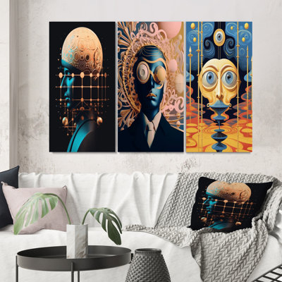 «Sci-Fi Portrait Of Blue Futur Man», 3 pièces sur toile