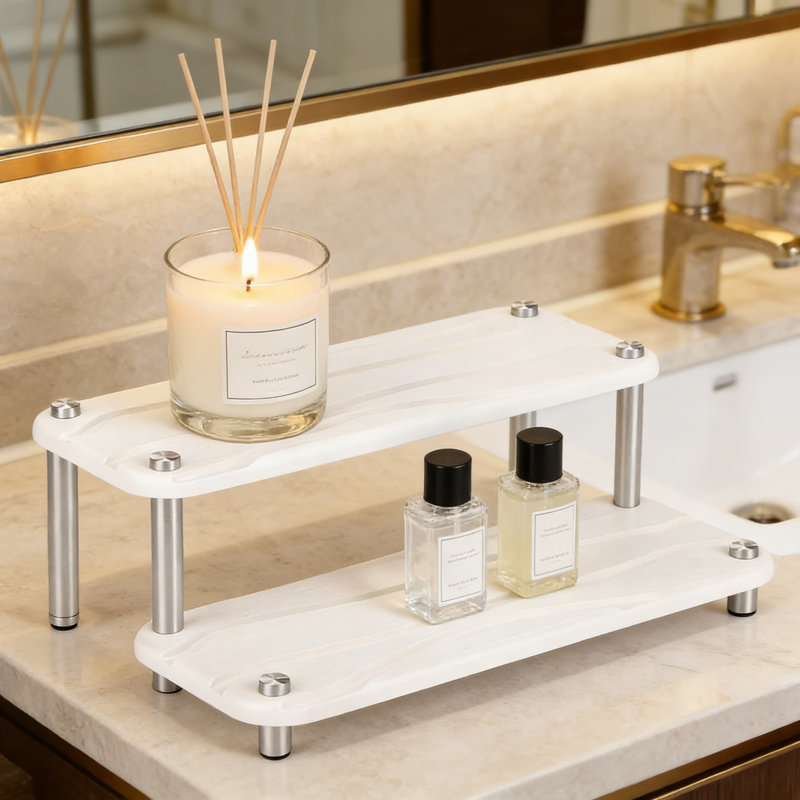 Plateau de séchage et organisateur à 2 niveaux pour la terre à diatomées, support de comptoir de salle de bain et de cuisine à absorption rapide pour distributeur de savon, éponge et articles essentiels