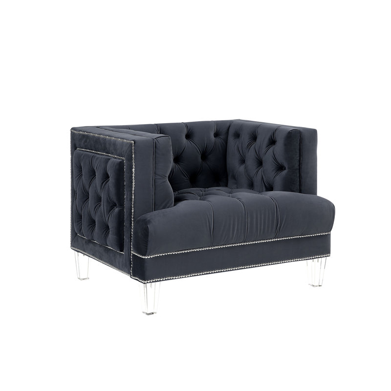 Fauteuil en velours Ansario, Charcoal