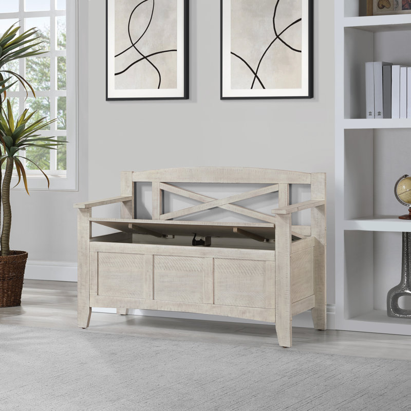 Solid Wood Storage Bench, Distressed White