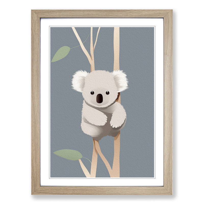 Koala Bear Minimalism - Single Picture Frame Print on Wood, Oak Framed, 34cm H x 25cm W x 2cm D