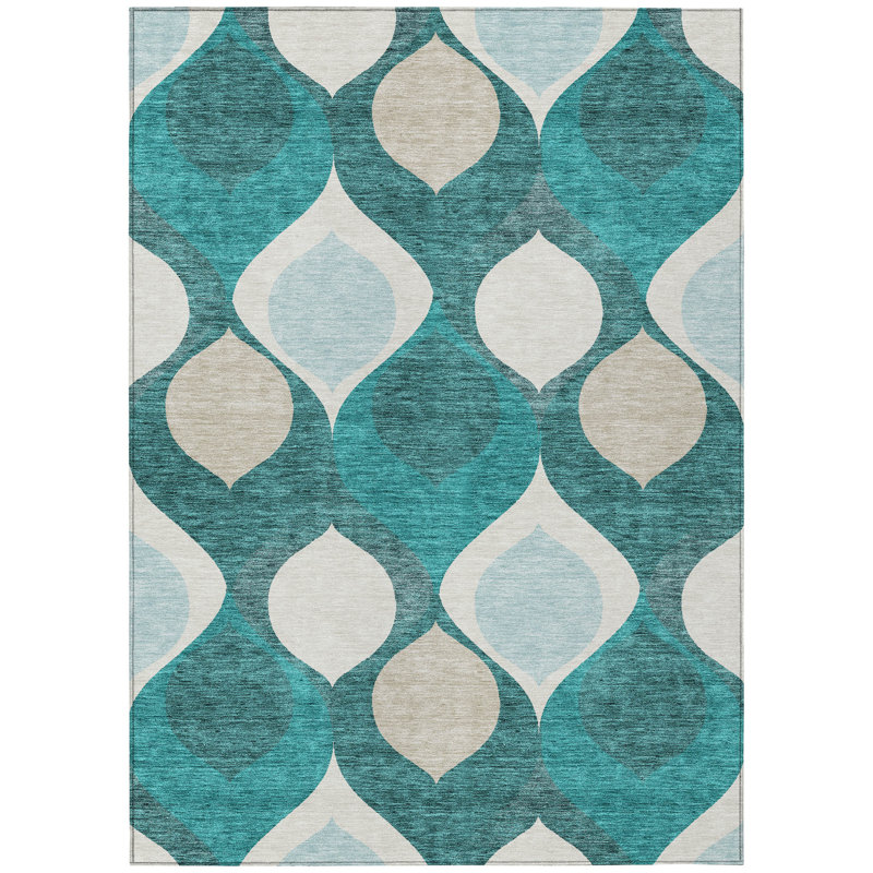 Washable Geometric Indoor / Outdoor Rug, Rectangle 3' x 5'