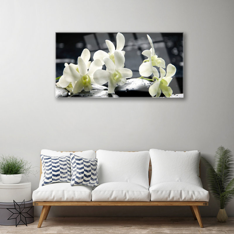 Floral Flower Stones - No Frame Print on Glass