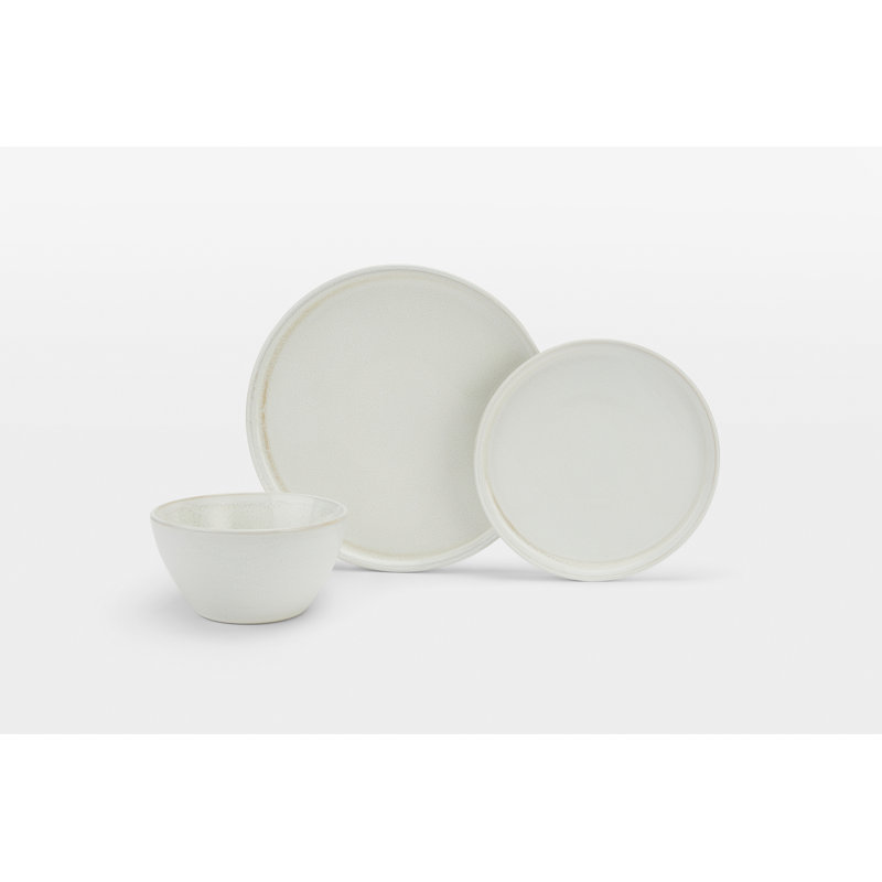 Waterside 12pc Reactive Glaze White Dinner Set, White