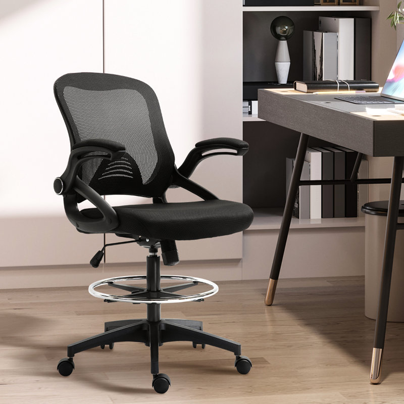 Chaise de bureau noire, siège et repose-pieds réglables, soutien lombaire, fauteuil en mousse confortable avec siège, filet, accoudoirs peu encombrants