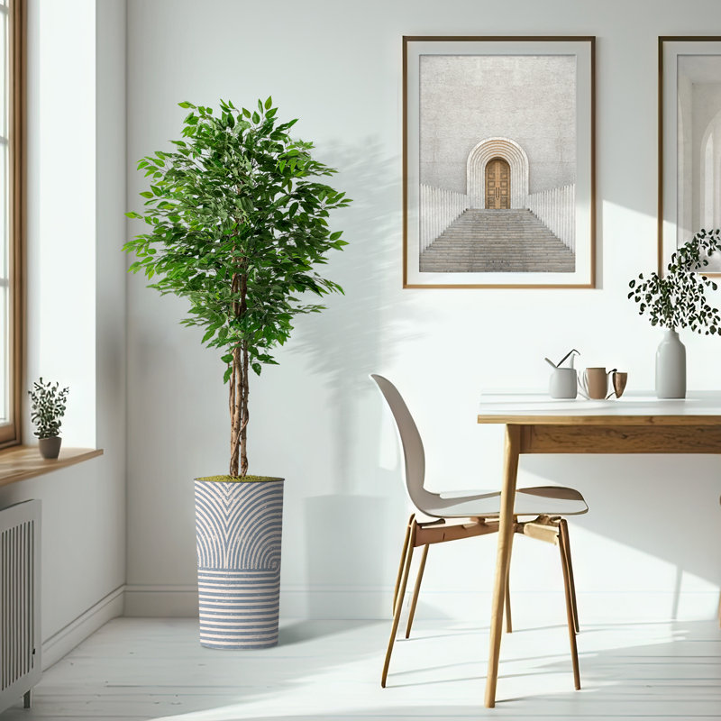 Ficus artificiel 51 po en pot, H 75 po x l 13 po x P 13 po, Motif de tourbillons bleus