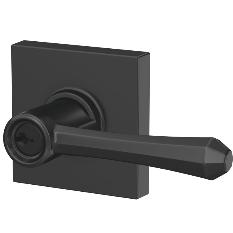 Dempsey Keyed Entry Lever with Collins Trim, Matte Black