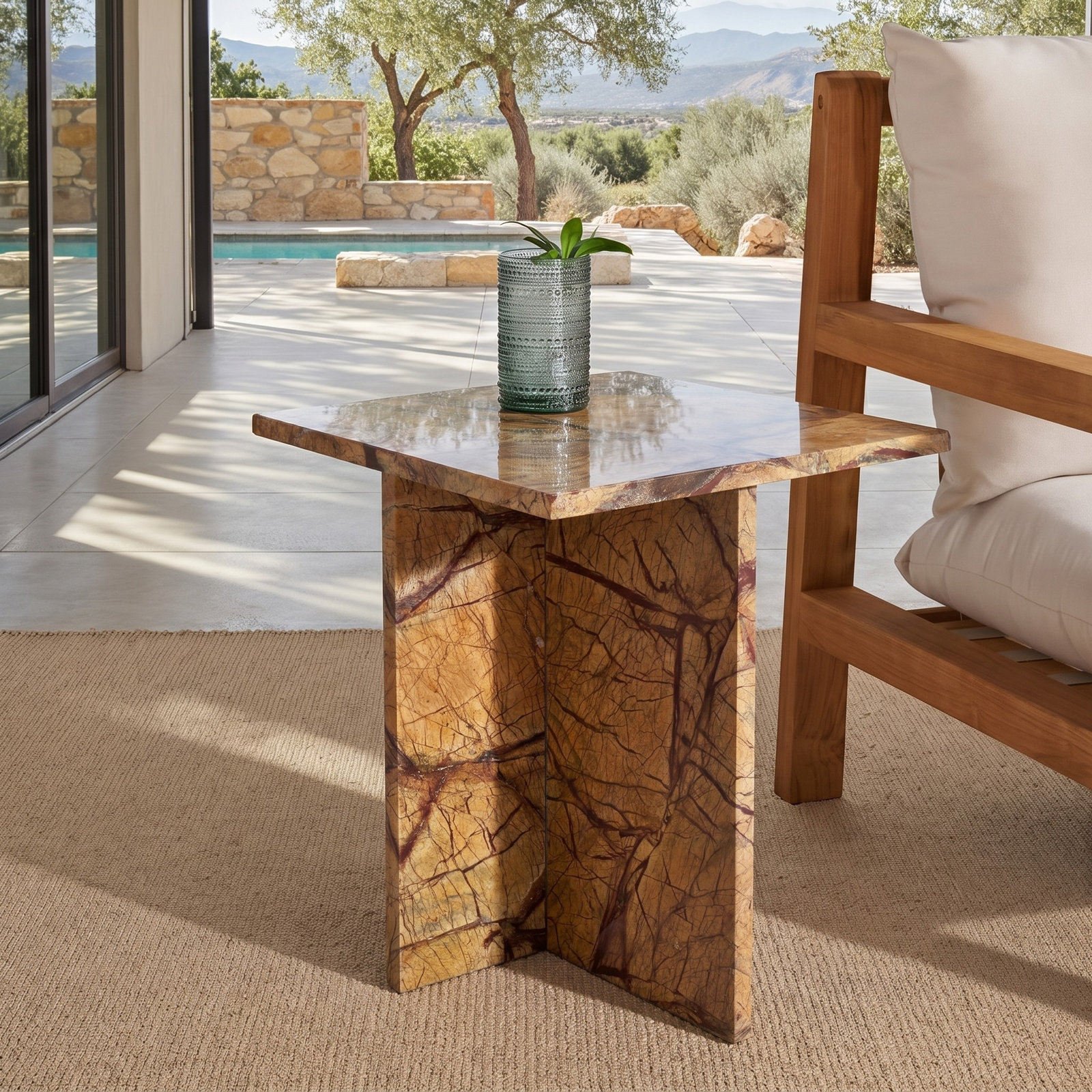 18" Genuine Marble End Table, Beige