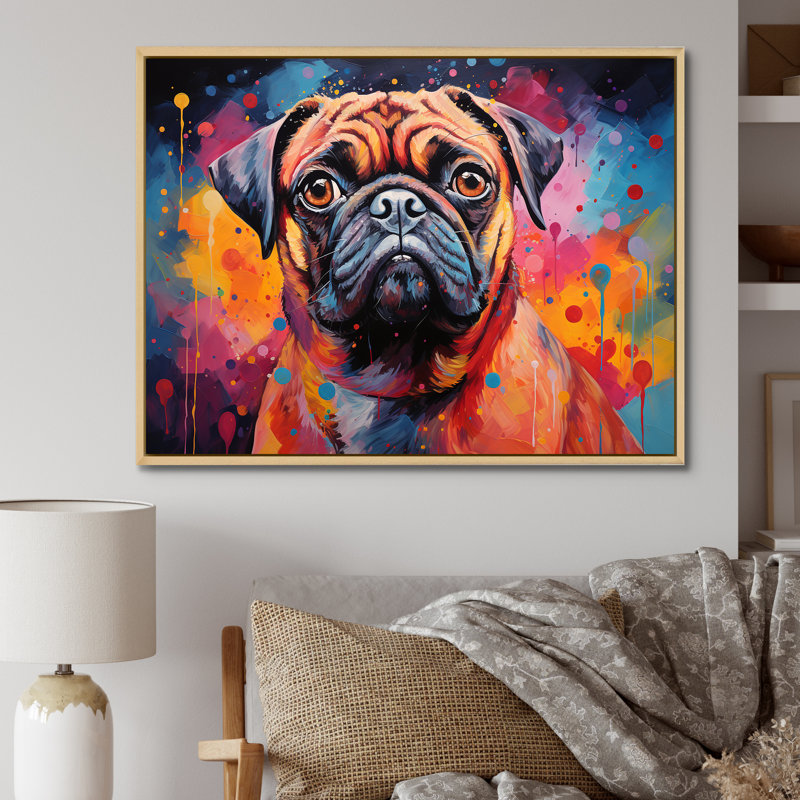 Popart carlin parade sur toile, Cadre naturel flottant, H 16 po x l 32 po x P 1 po