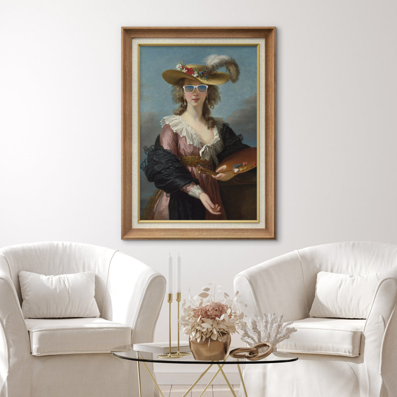 " Feather Hat Sunglasses " on Canvas, Natural Premium Framed, 36" H x 26" W